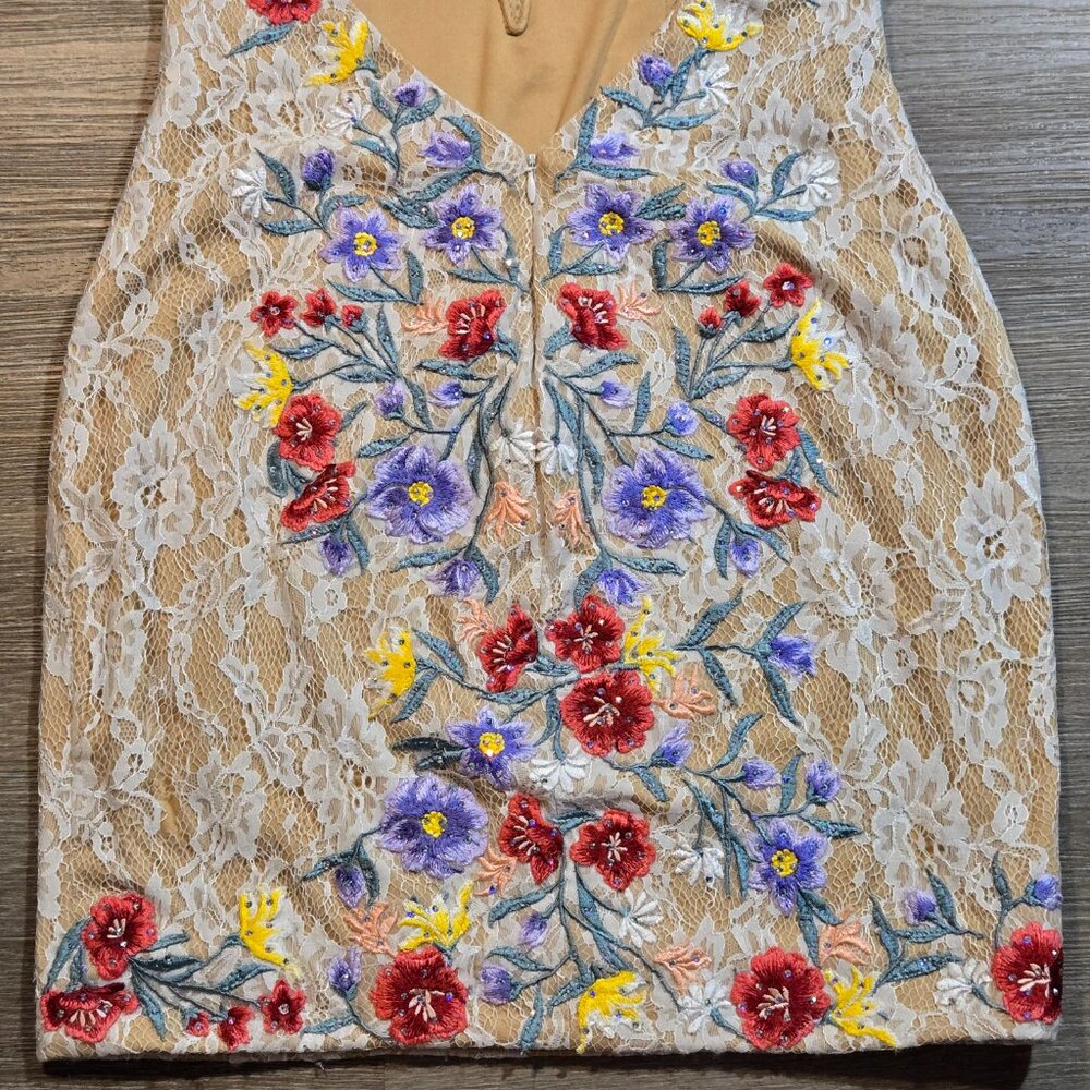 Jovani Floral Embroidered Mini Dress Size 10 Plunge Neckline Sequins All Over - Picture 13 of 13